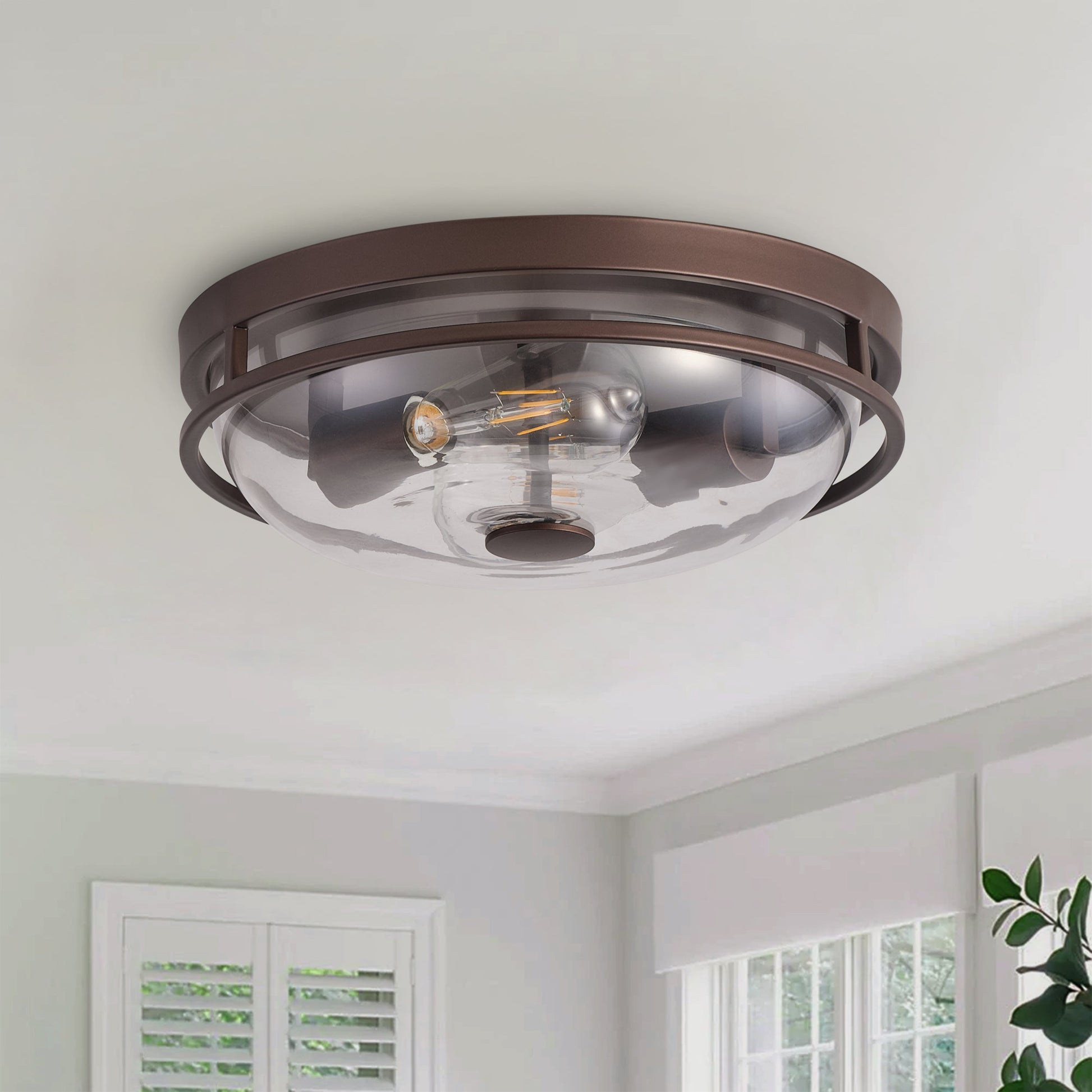 2-Lights Farmhouse Round Shape Brown Flush Mount Lighting