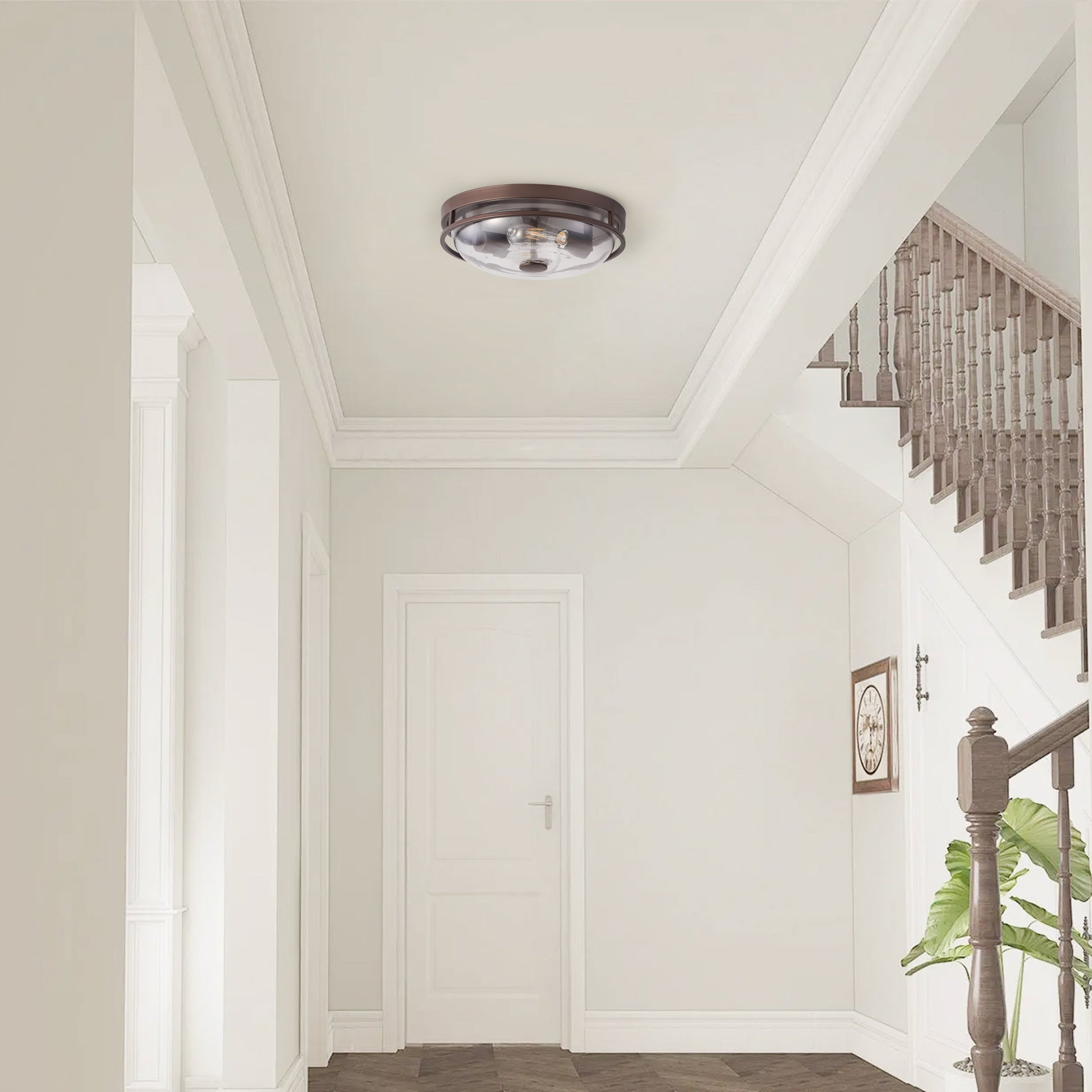 2-Lights Farmhouse Round Shape Brown Flush Mount Lighting