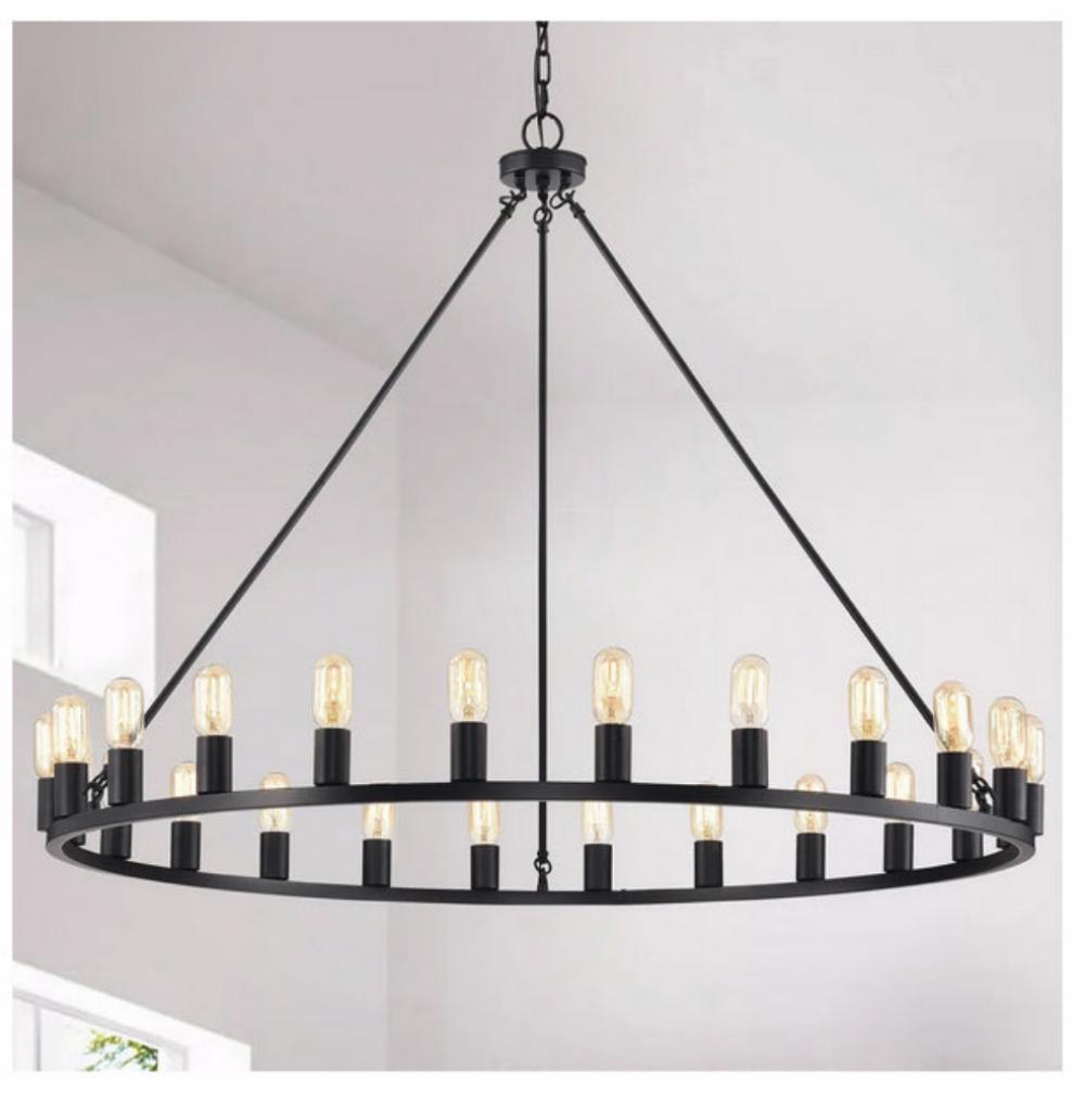 24-light Wagon Wheel Chandelier - 48-inch - Matte Black