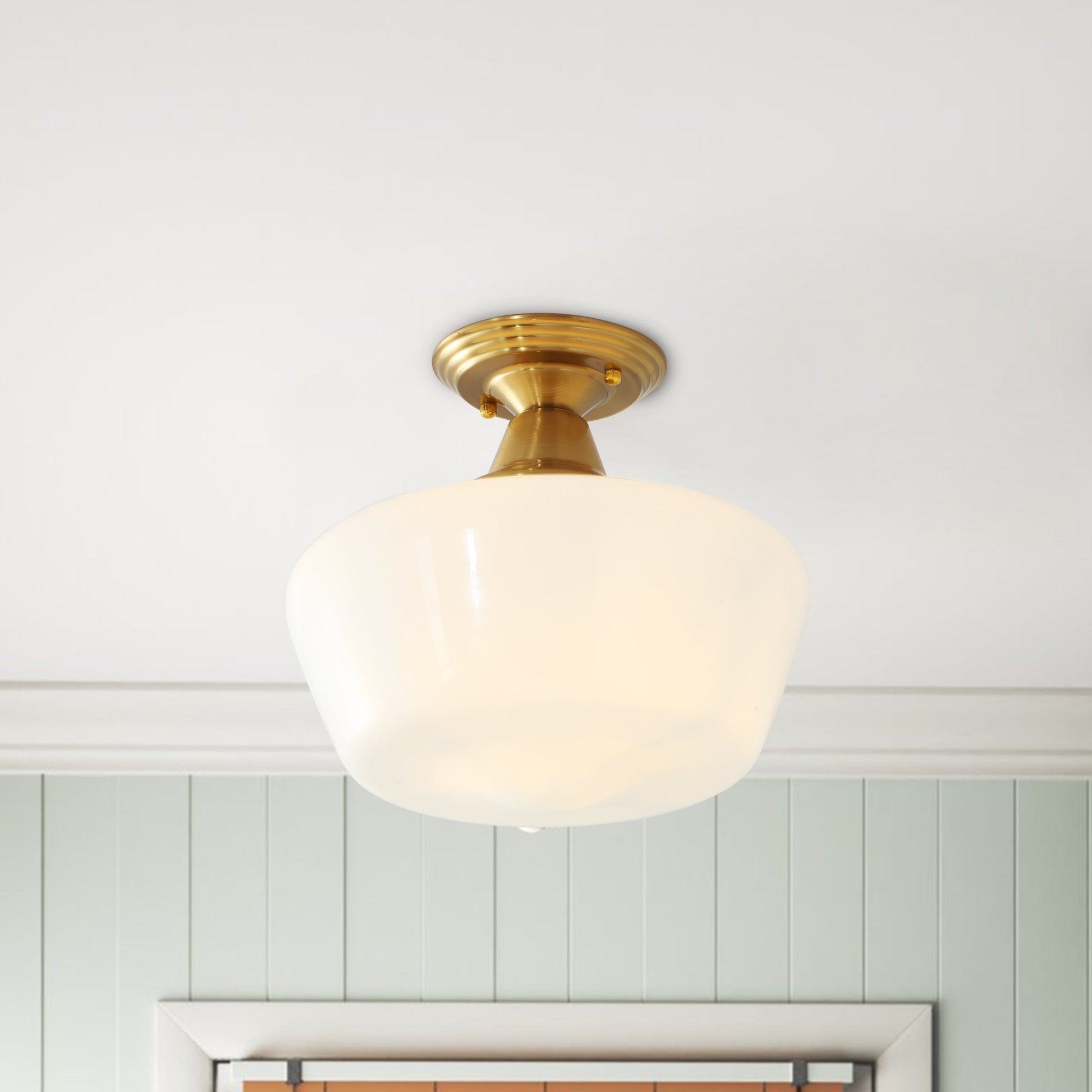 1-Light Industrial Dome Semi-Flush Mount Lighting