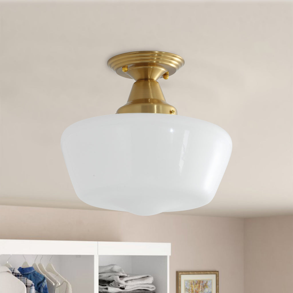 1-Light Industrial Dome Semi-Flush Mount Lighting